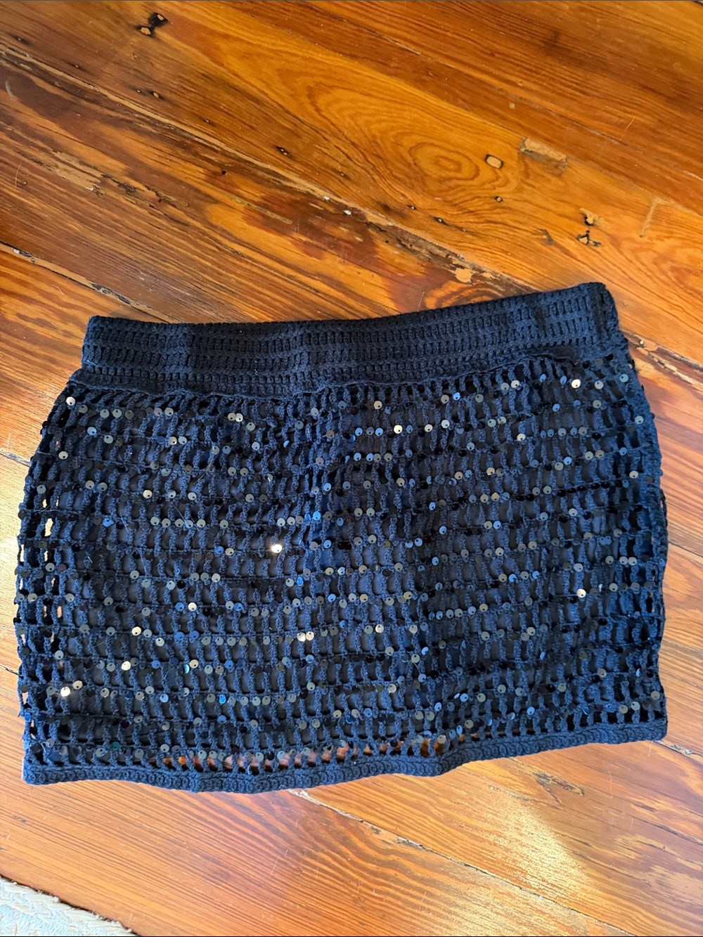 Pull and Bear Black Crocheted Sequin Mini Skirt